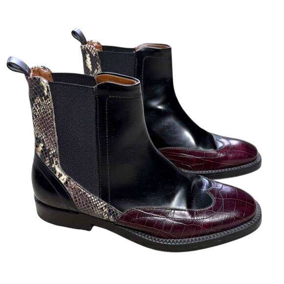 By Malene Birger Burgundy Snakeskin Wingtip Chelsea Boots EU 36 - Picture 2 of 15